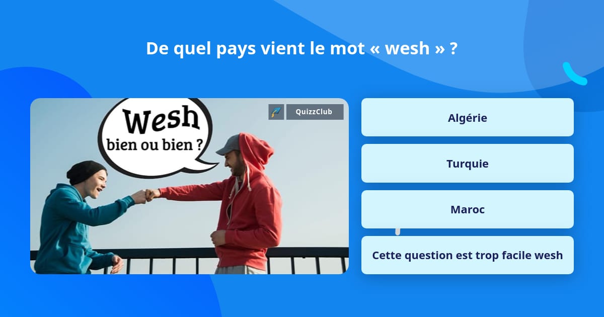 De Quel Pays Vient Le Mot Wesh Questions QuizzClub De quel pays vient le mot wesh questions quizzclub