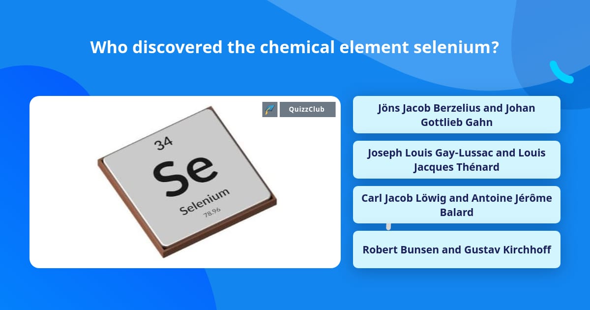 Selenium Founder Who discovered the chemical element... | Trivia Questions | QuizzClub