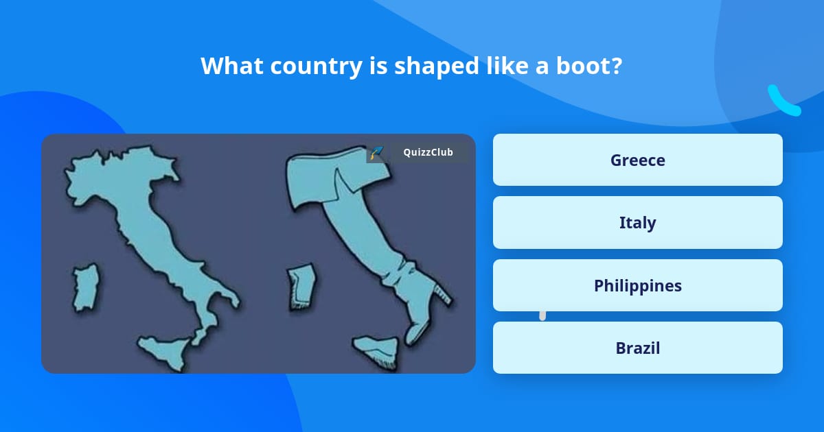 What country is shaped like a boot? | Trivia Answers | QuizzClub